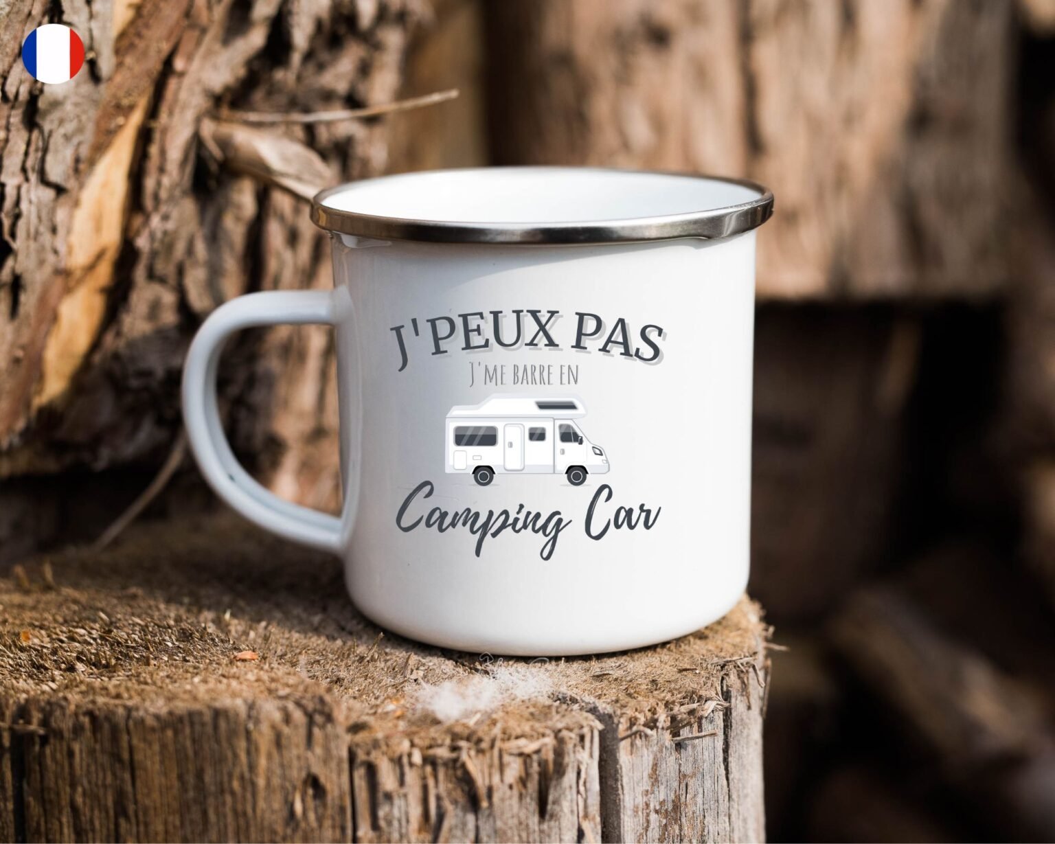 Tasse Camping-Car j'peux pas j'me barre en camping-car. Mug en métal émaillé 300ml