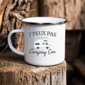 Tasse j'peux pas j'me barre en camping-car. Mug en métal émaillé 300ml